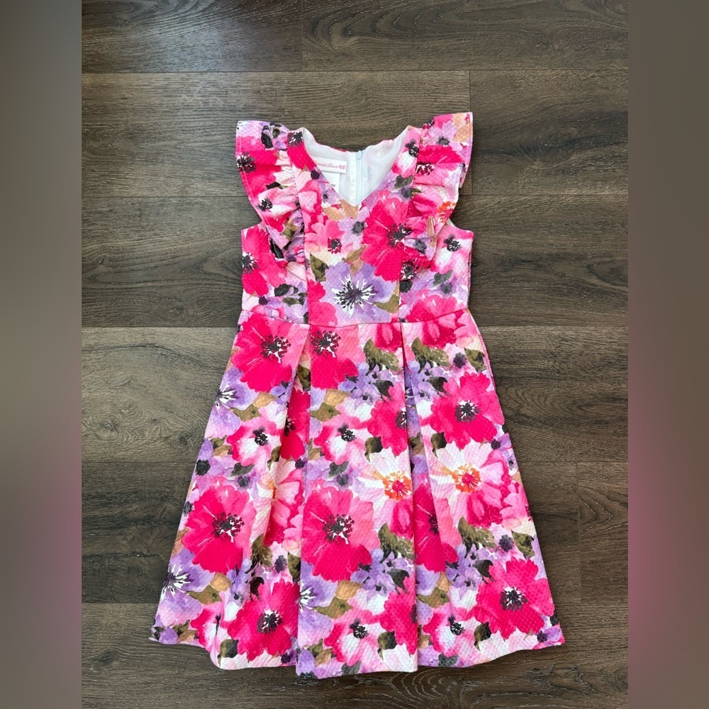 Bonnie Jean Pink & Lavender Floral Ruffle-Sleeve Dress size 6x